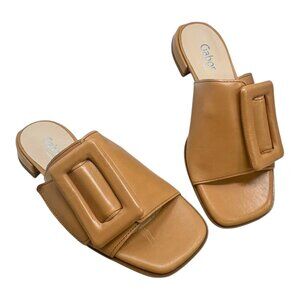 GABOR‎ 42.803 Peanut Tan Calves Leather Buckle Slide Sandal